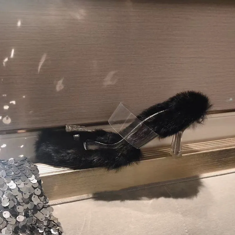 High-Fashion Rhinestone Slip-in Fur High-Heels