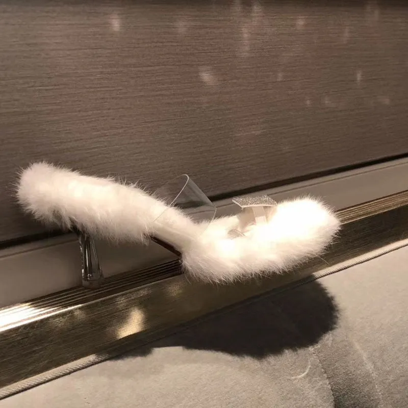 High-Fashion Rhinestone Slip-in Fur High-Heels