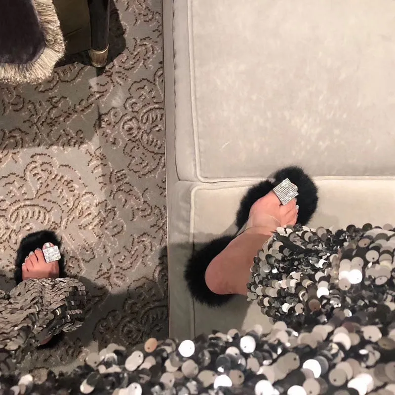 High-Fashion Rhinestone Slip-in Fur High-Heels