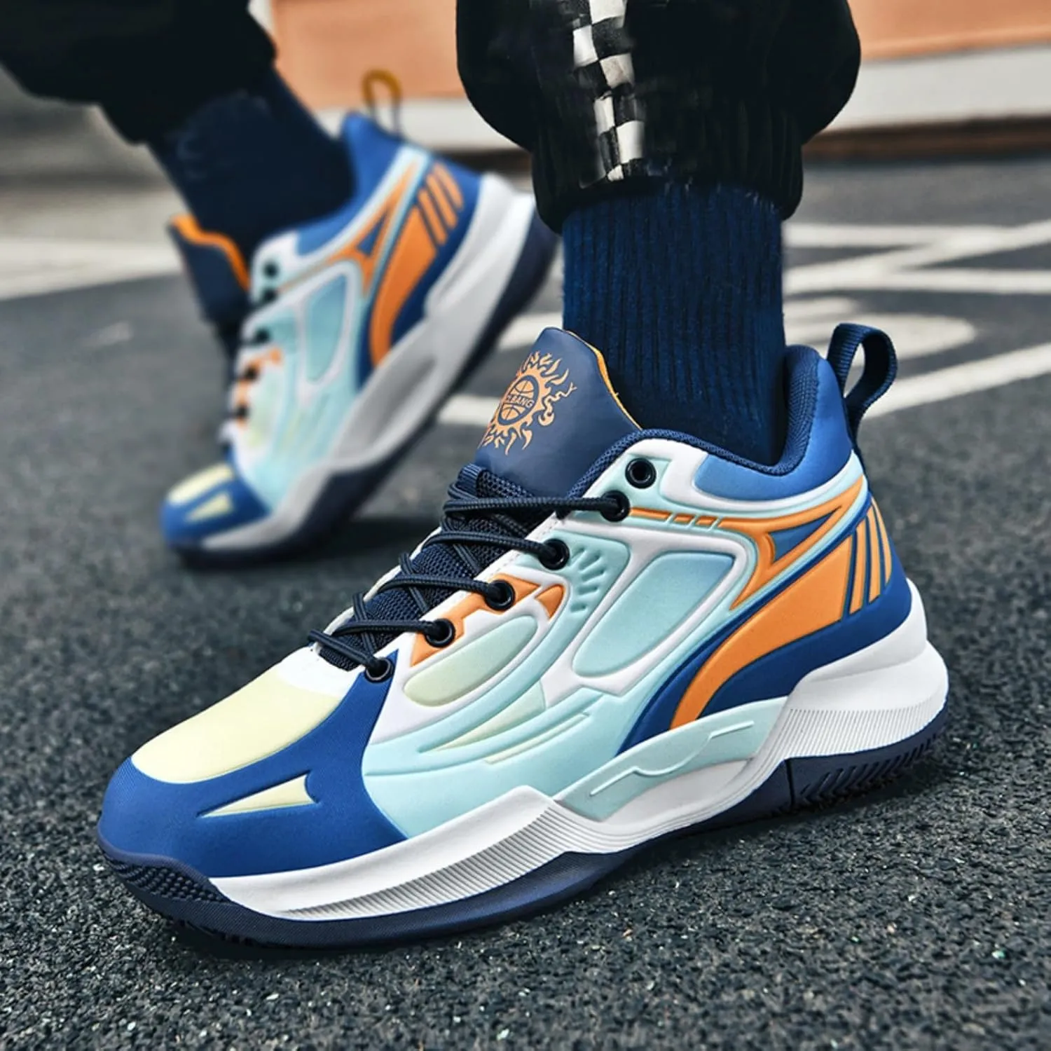 Mens Breathable Lace Up High-Top Basketball Shoes Fashion Comfortable Non-Slip Sneakers for Running Walking Workout Training