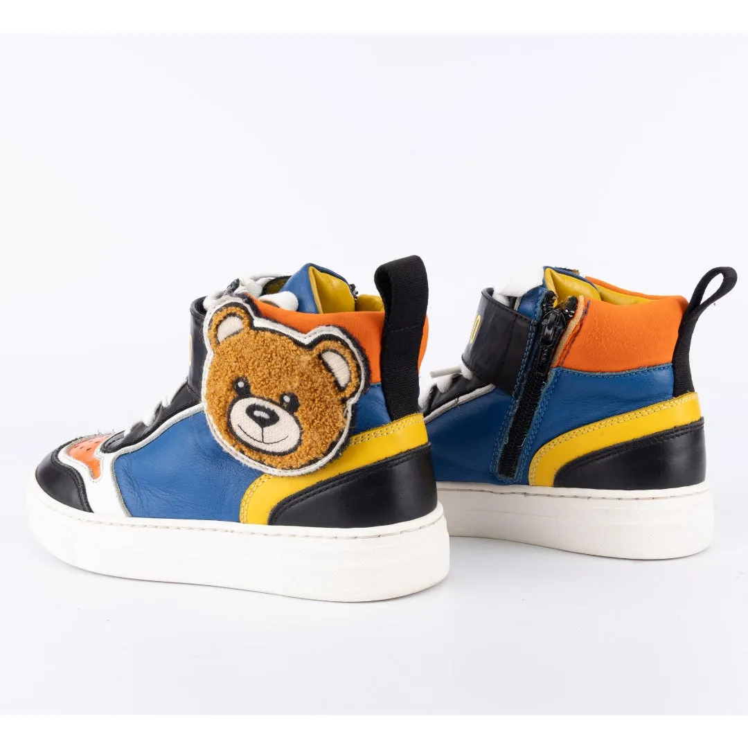 Moschino Teddy Patch Calfskin High-top Sneakers
