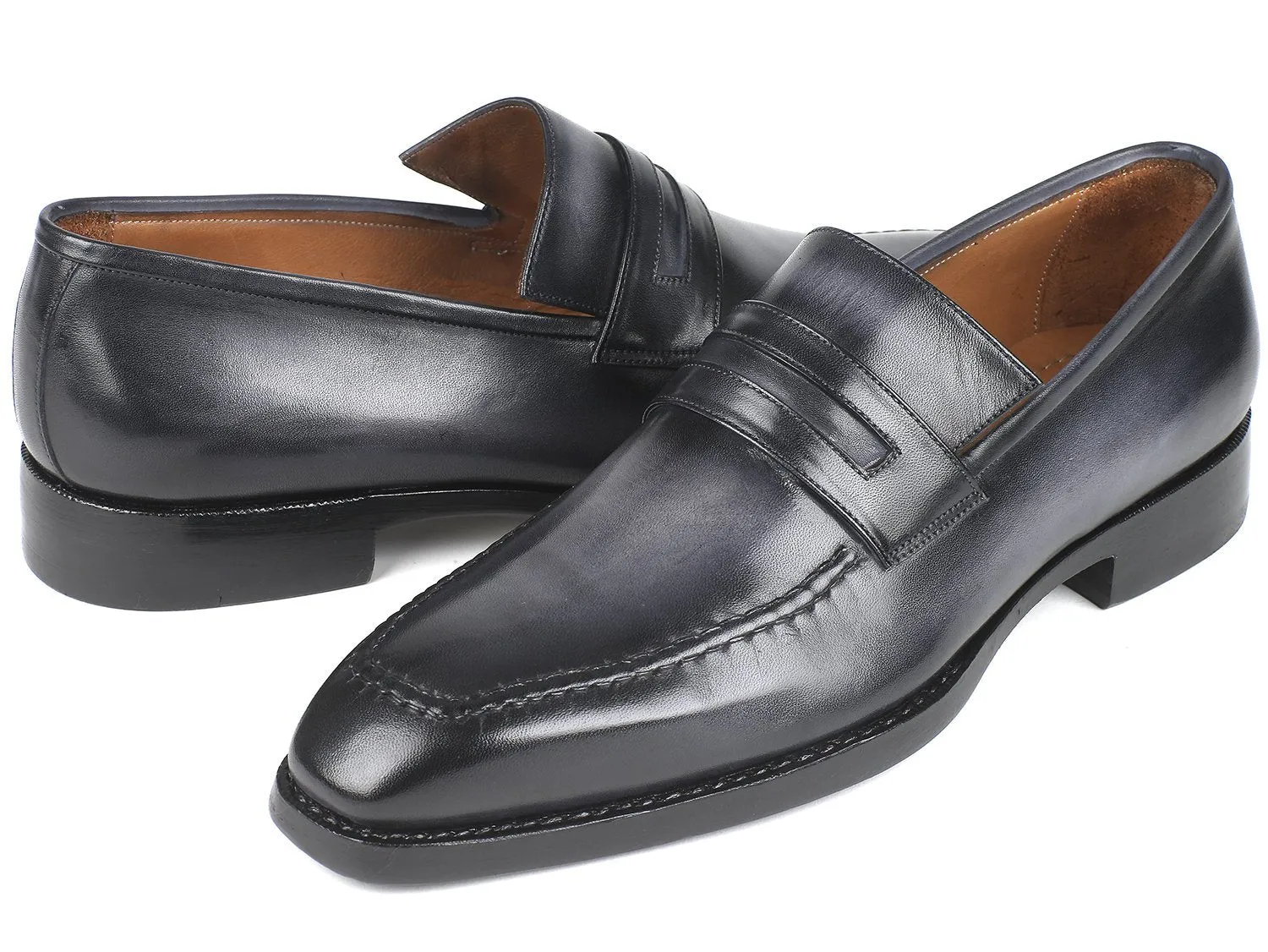 Paul Parkman Gray Burnished Goodyear Welted Loafers Shoes (ID#37LFGRY)