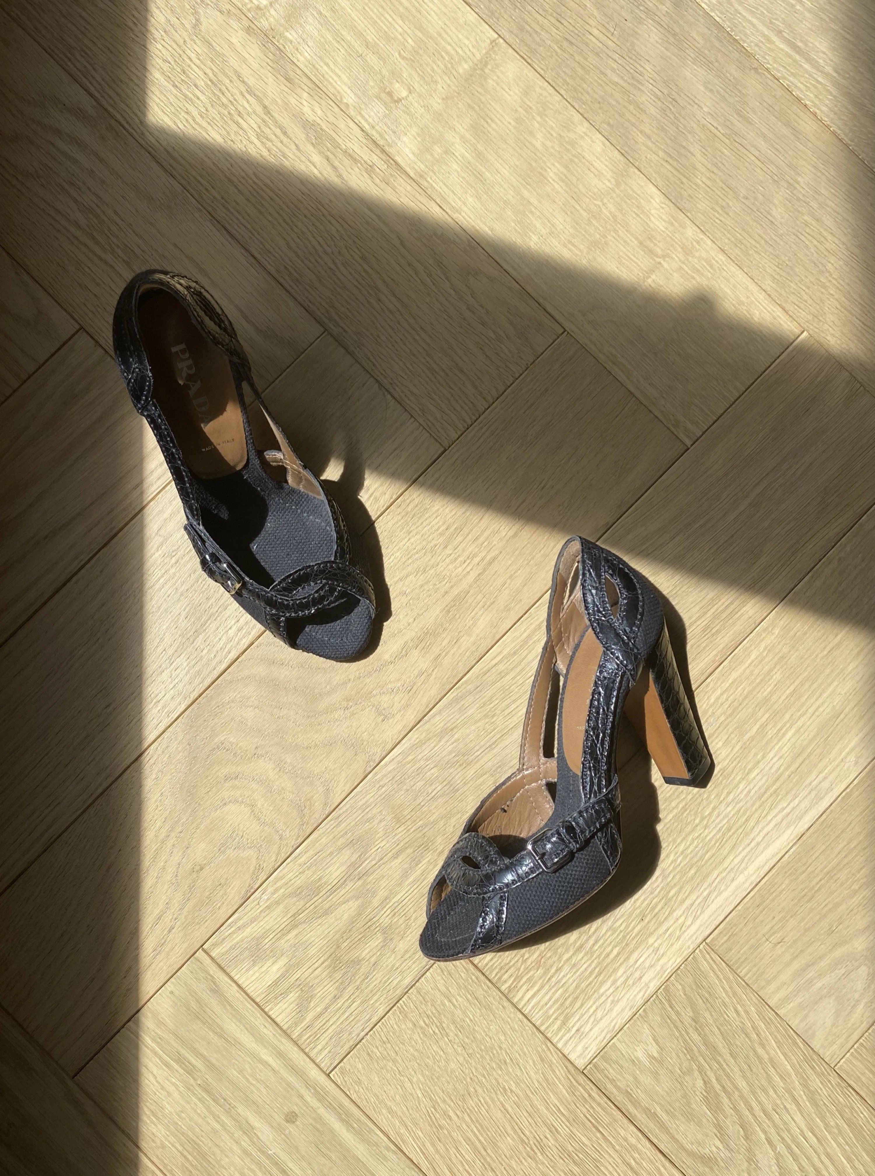 PRADA Peep Toe Pumps Size 36.5