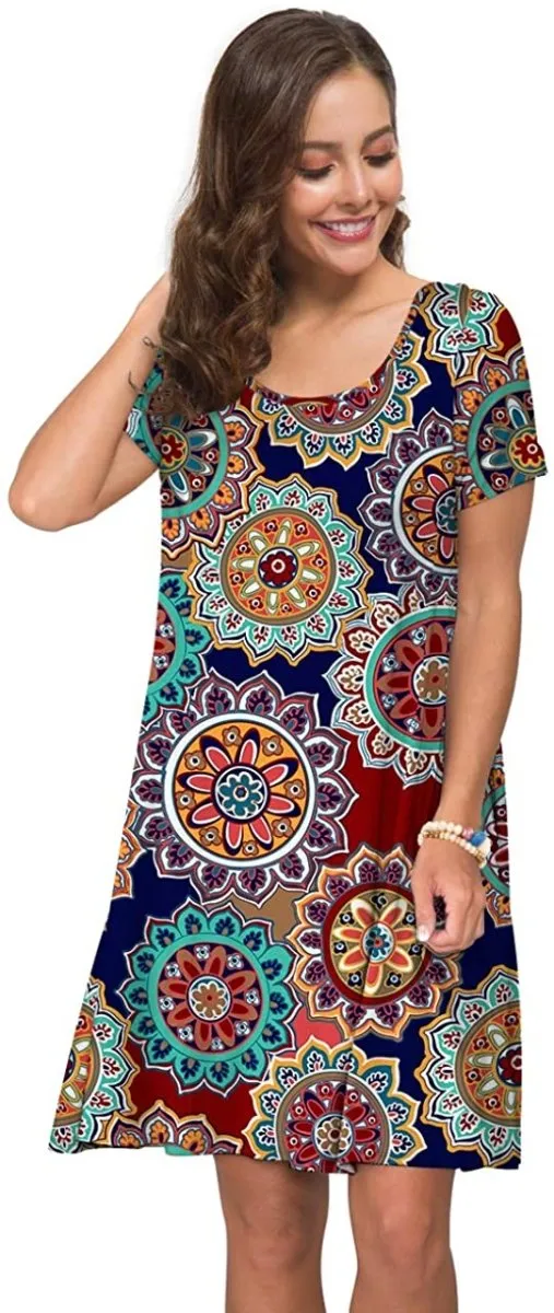 Short Sleeve Swing T Shirt Dress with Pockets