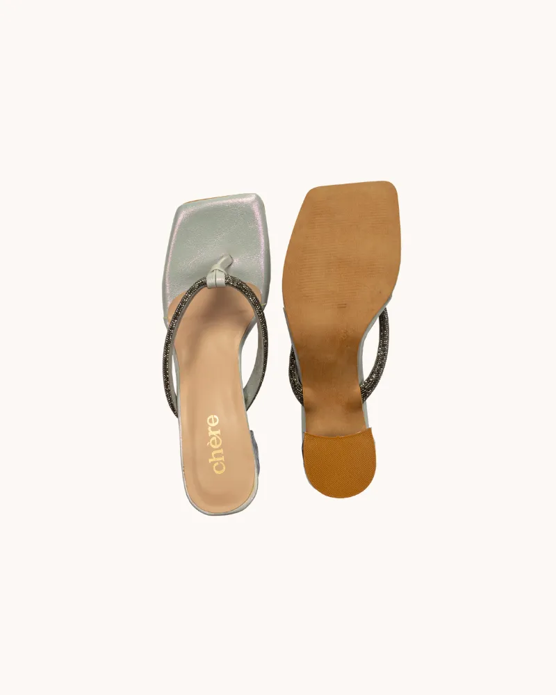 Silver Sequin Strap Block Heels for Women