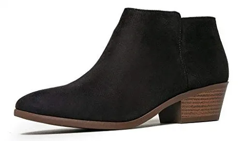 Soda Mug Black Vegan Suede Western Stacked Heel Rounded Closed Toe Ankle Booties