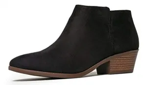 Soda Mug Black Vegan Suede Western Stacked Heel Rounded Closed Toe Ankle Booties