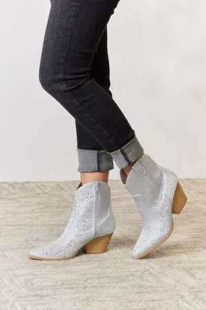 Star of the Show Rhinestone Ankle Cowboy Boots in Silver