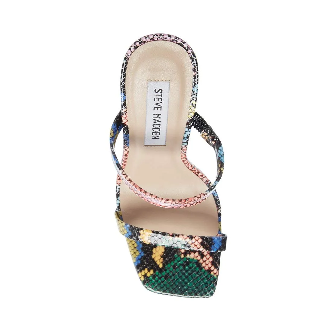 Steve Madden Michelle Heeled Sandal Multi Snake Open Toe Square High Heel Mules