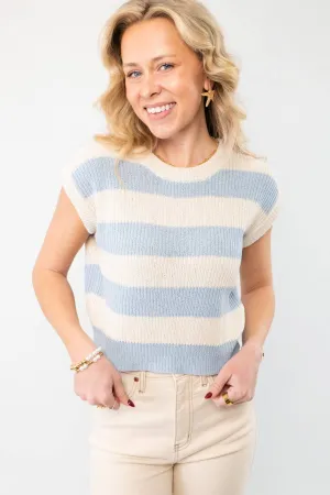 Tyler Blue Striped Knit Cropped Vest