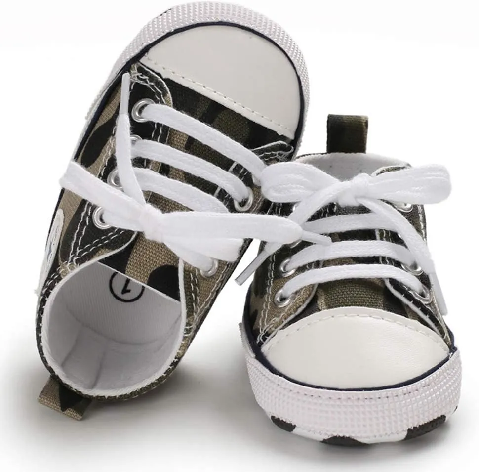 Unisex Baby Soft Sole Sneakers, Canvas Denim High Top, Newborn Infant First Walkers