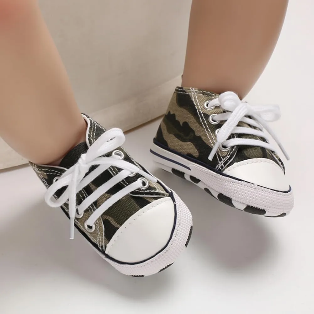 Unisex Baby Soft Sole Sneakers, Canvas Denim High Top, Newborn Infant First Walkers