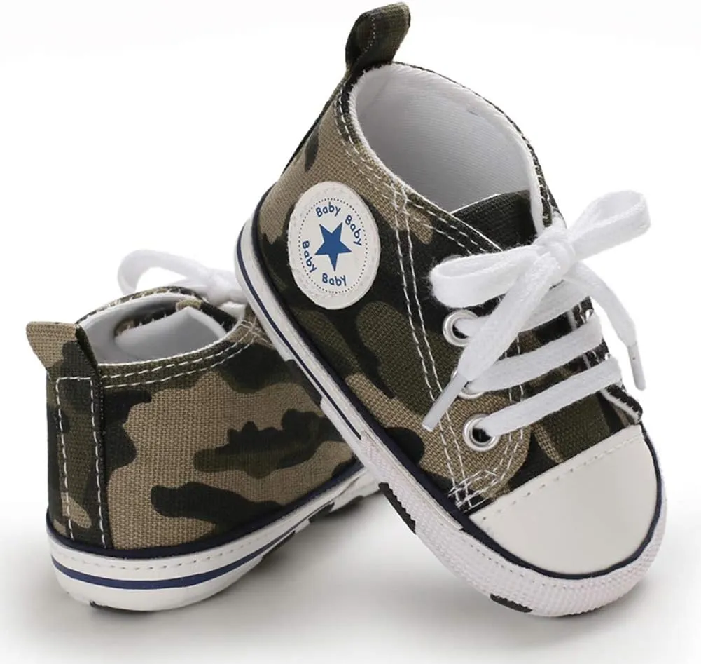 Unisex Baby Soft Sole Sneakers, Canvas Denim High Top, Newborn Infant First Walkers