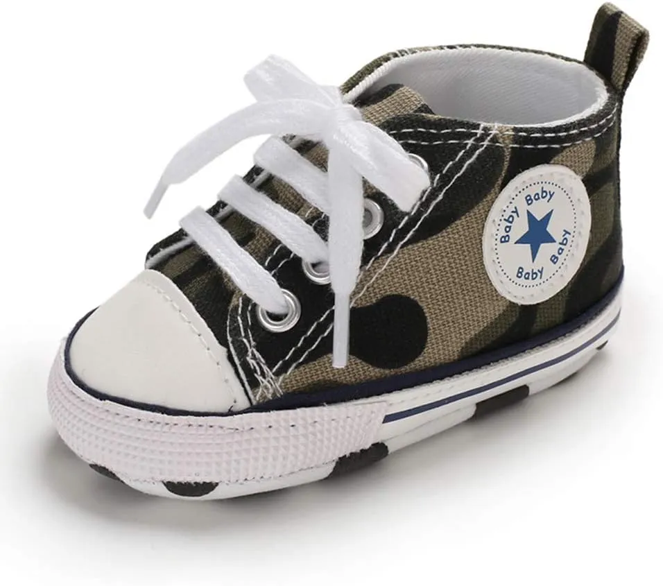 Unisex Baby Soft Sole Sneakers, Canvas Denim High Top, Newborn Infant First Walkers