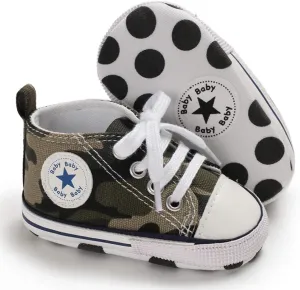 Unisex Baby Soft Sole Sneakers, Canvas Denim High Top, Newborn Infant First Walkers