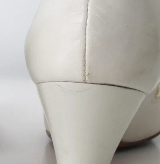 Vintage 40s 50s White Knotted Vamp Peep Toe Heels Shoes 7 / 7.5