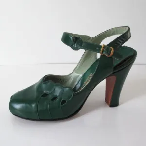 Vintage 40's Kelly Green Peep Toe Heels Shoes 8.5