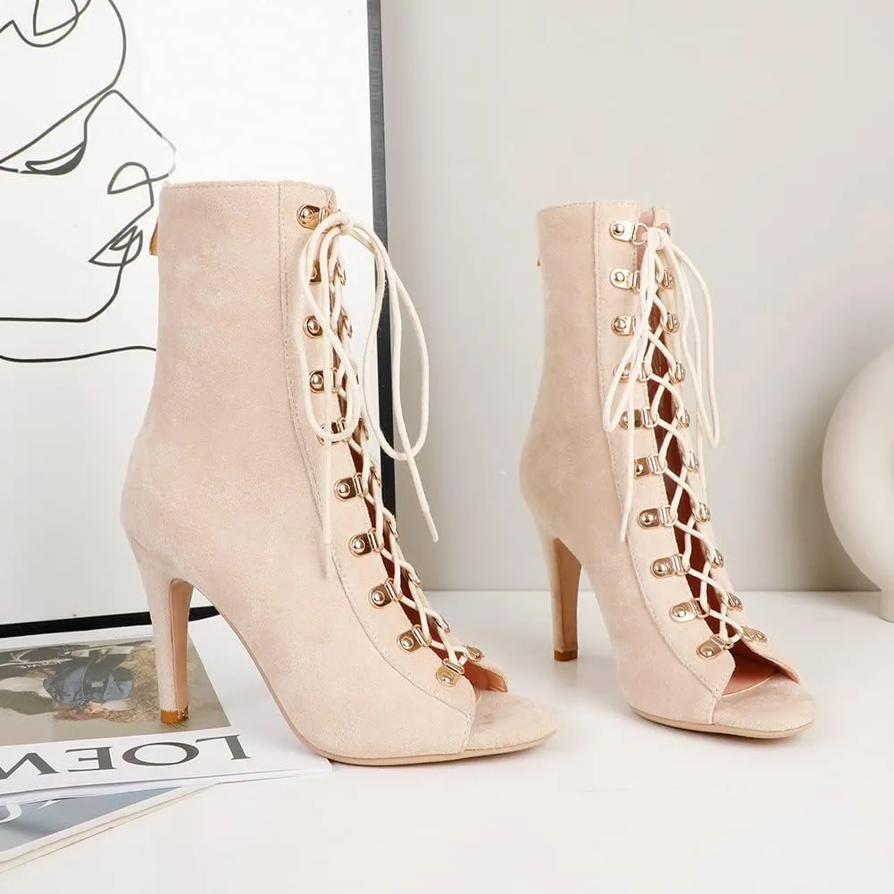 Women's Heel Dance Boots Peep Toe Ballroom Salsa Heels Dance Shoes