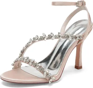 Women's Peep Toe Wedding Sandals High Heels Crystal Satin Ankle Strap Formal Evening Prom Party Dress Shoes Pumps
