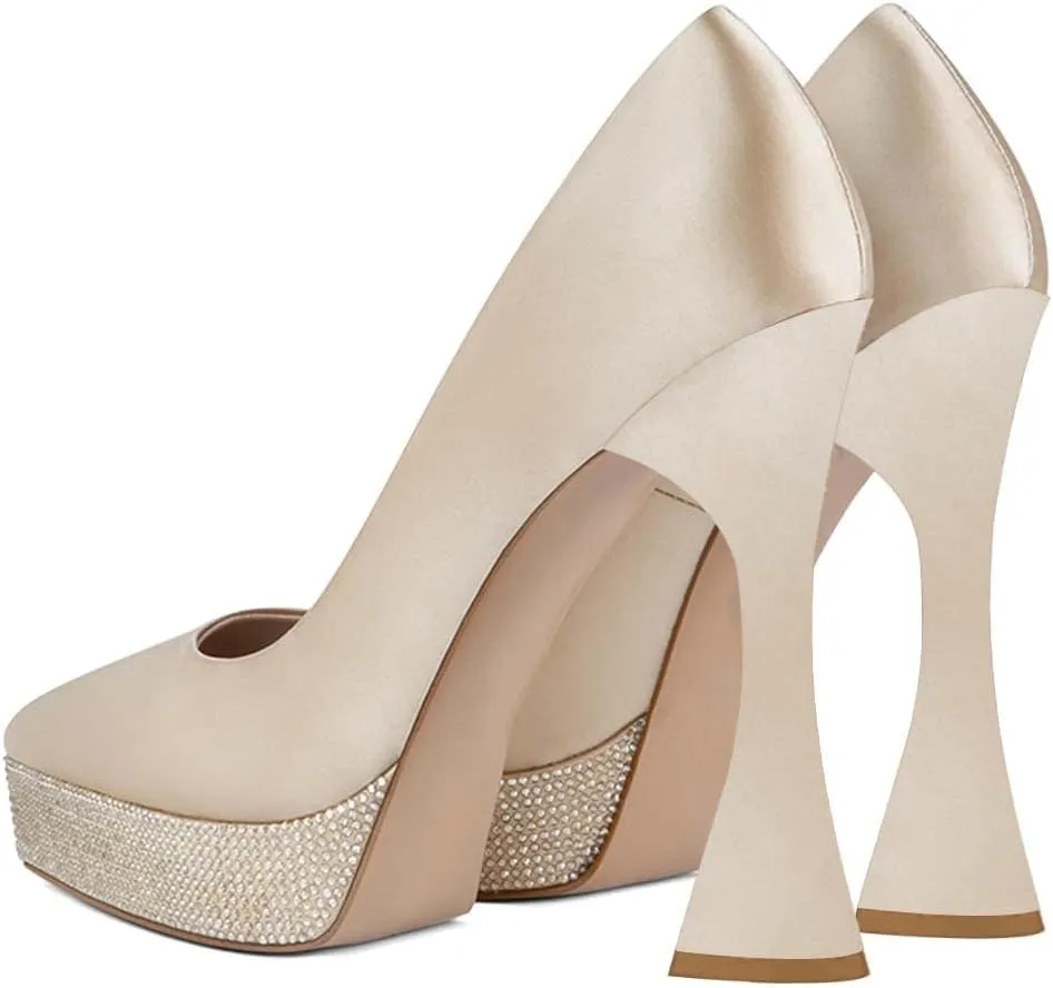 YDN Women Comfort Platform Pointed Toe Slip on Pumps Special Block High Heels Shoes Party Dress Prom Woman Shoes Size 4-15 US