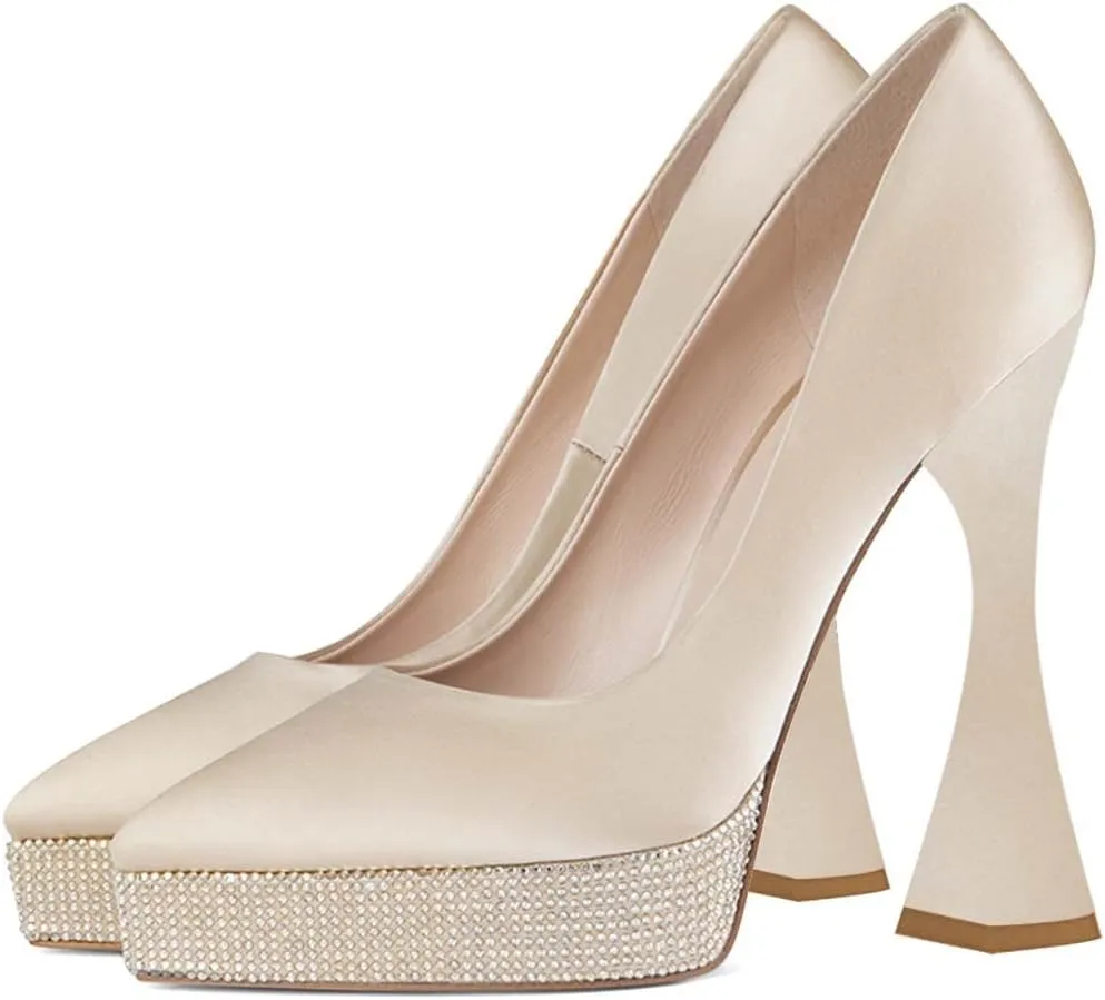 YDN Women Comfort Platform Pointed Toe Slip on Pumps Special Block High Heels Shoes Party Dress Prom Woman Shoes Size 4-15 US
