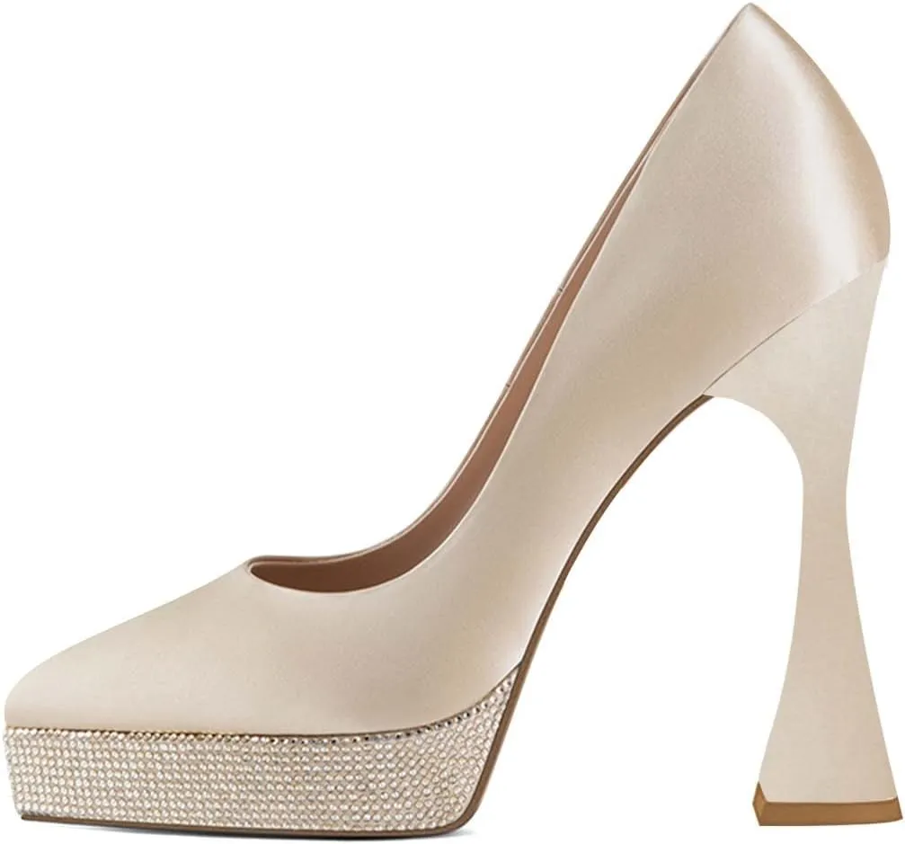 YDN Women Comfort Platform Pointed Toe Slip on Pumps Special Block High Heels Shoes Party Dress Prom Woman Shoes Size 4-15 US
