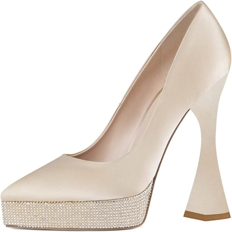 YDN Women Comfort Platform Pointed Toe Slip on Pumps Special Block High Heels Shoes Party Dress Prom Woman Shoes Size 4-15 US