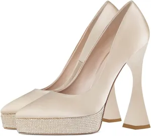 YDN Women Comfort Platform Pointed Toe Slip on Pumps Special Block High Heels Shoes Party Dress Prom Woman Shoes Size 4-15 US