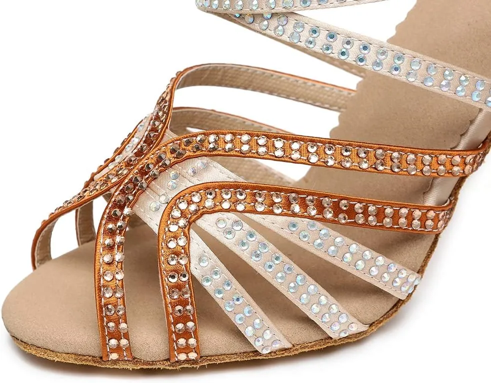 YKXLM Women's Latin Dance Shoes with Rhinestone Peep Toe Ballroom Dance Heels Professional Salsa Tango Practice Performance Dance Shoes,Model YCL450