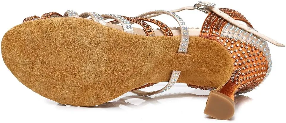 YKXLM Women's Latin Dance Shoes with Rhinestone Peep Toe Ballroom Dance Heels Professional Salsa Tango Practice Performance Dance Shoes,Model YCL450
