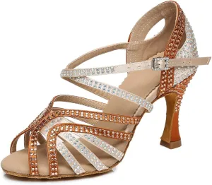 YKXLM Women's Latin Dance Shoes with Rhinestone Peep Toe Ballroom Dance Heels Professional Salsa Tango Practice Performance Dance Shoes,Model YCL450