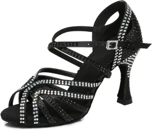 YKXLM Women's Latin Dance Shoes with Rhinestone Peep Toe Ballroom Dance Heels Professional Salsa Tango Practice Performance Dance Shoes,Model YCL450